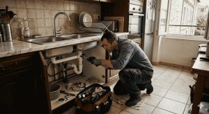 plombier en intervention de dépannage sous un évier